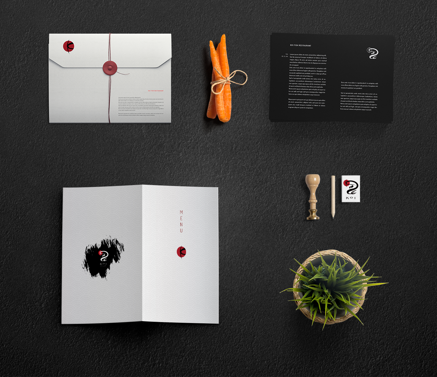 fish-restaurant-design-elegant-japanesse-black-red-white-branding-identity-business-card-food-plate-folder-envelope-glass-menu-logotype-presentation-process-bistro-3