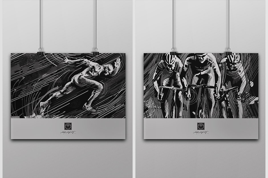sketches-drawings-murals-tulip-inn-fitness-sport-fine-ar-wall-presentation-runnner-bicycle-